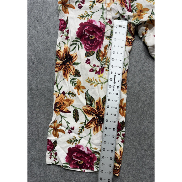 Joie Pants Womens 4 Pink White Floral Linen Blend Wide Leg Paperbag Waist Crop - Picture 6 of 14